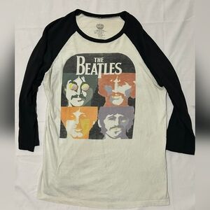 The Beatles Four Portrait Graphic Raglan Baseball Tee Sz M Women’s XL 21–27 P2P
